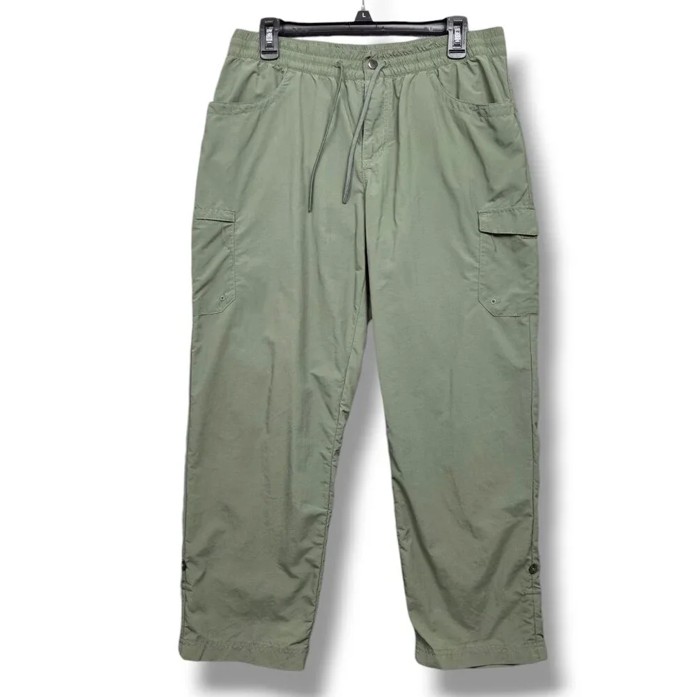 Columbia Windbreaker Cargo Pants Womens Large Cropped Hiking Green - Picture 1 of 12